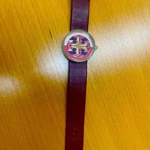 Tory Burch Reva Leather Watch Red